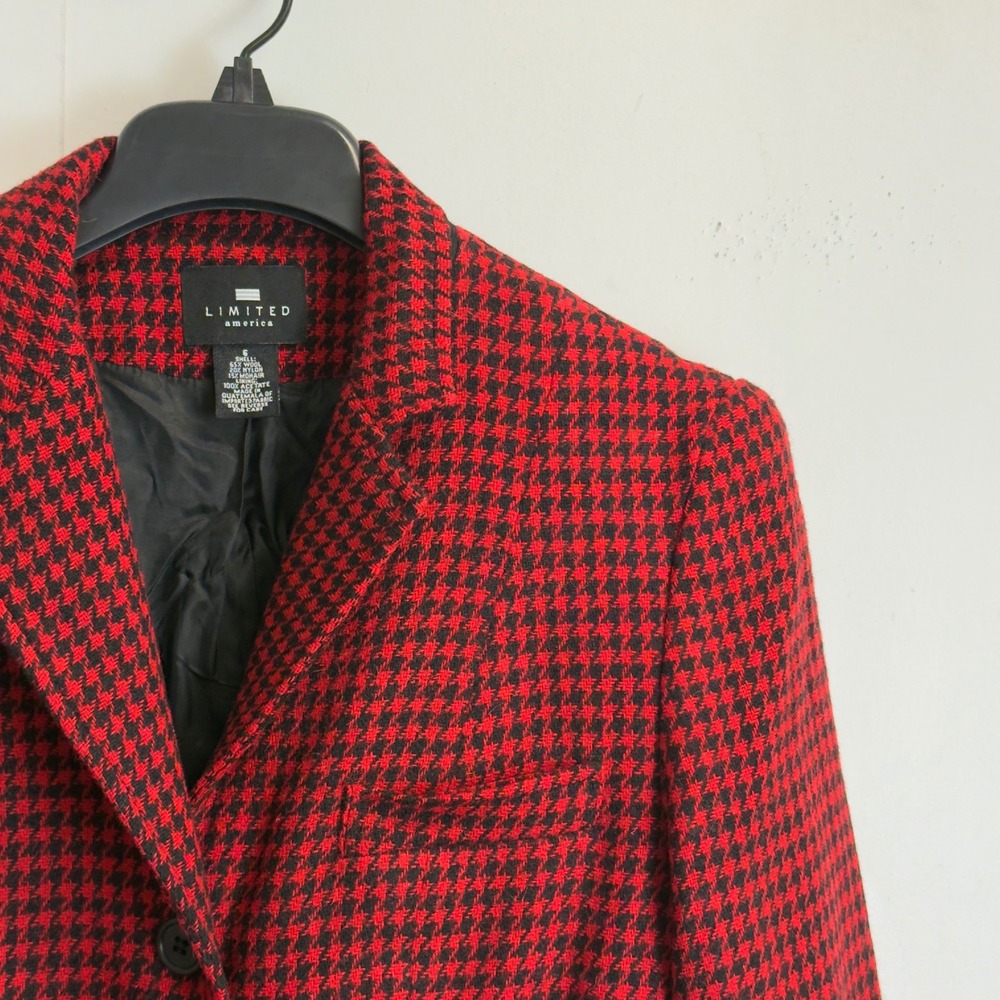 Limited America Red Black Houndstooth Wool Mohair Skirt Suit Set Size 6 Vintage - Picture 6 of 15